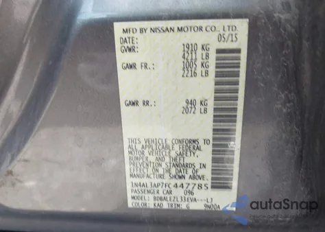2015 Nissan Altima 2.5 S from USA, damaged, VIN 1N4AL3AP7FC447785